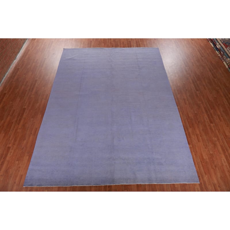Hand Knotted Oriental 100% Wool Carpet Modern Solid Navy Blue & Blues Gabbeh Area Rug - 13' 10'' X 10' 1''