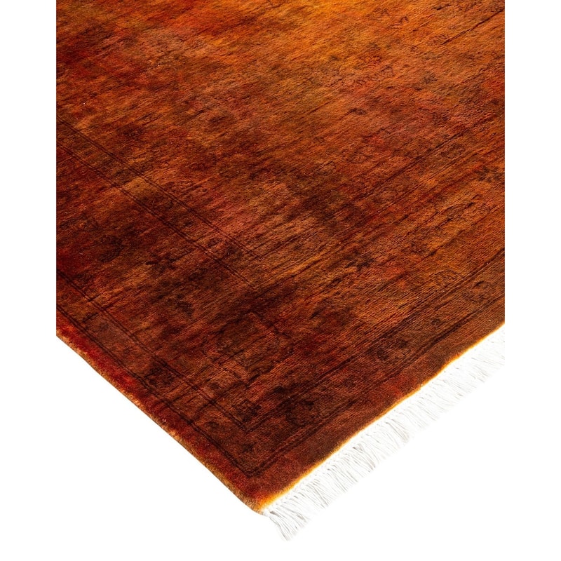 Overton Hand Knotted Wool Vintage Inspired Modern Contemporary Overdyed Orange Area Rug - 4' 2" x 6' 3"
