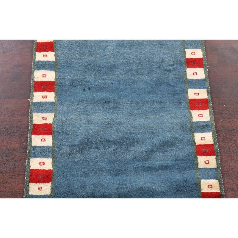 Hand Knotted Oriental 100% Wool Carpet Modern Bordered Navy Blue & Blues Gabbeh Area Rug - 5' 0'' X 3' 11''