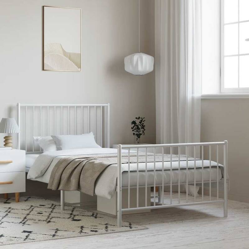 vidaXL Metal Bed Frame, No Mattress - White1 77.2" x 41.1" x 35.6" - Twin