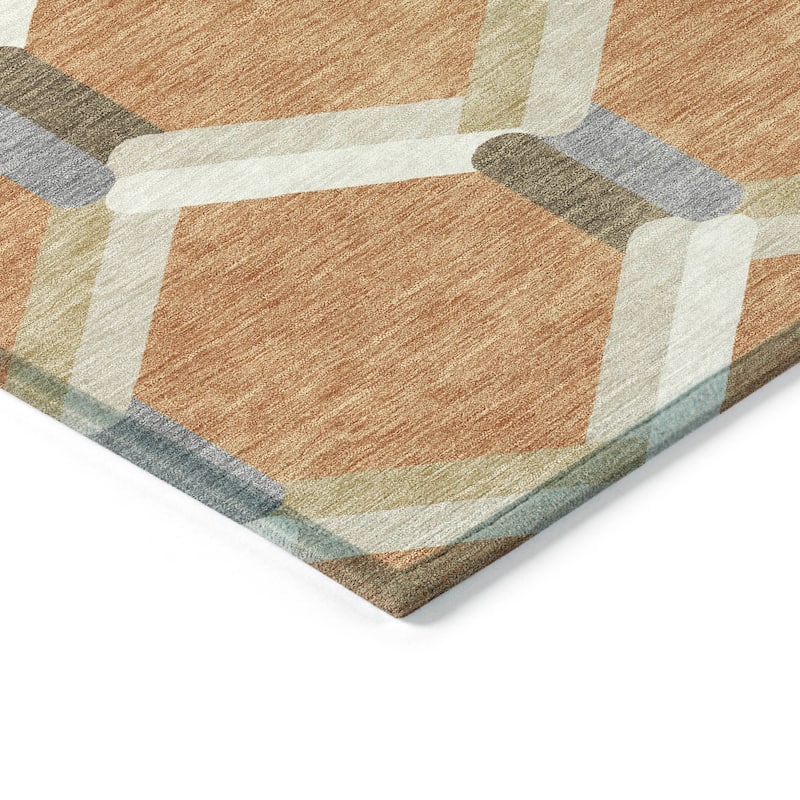 Machine Washable Indoor/ Outdoor Modern Trellis Chantille Rug