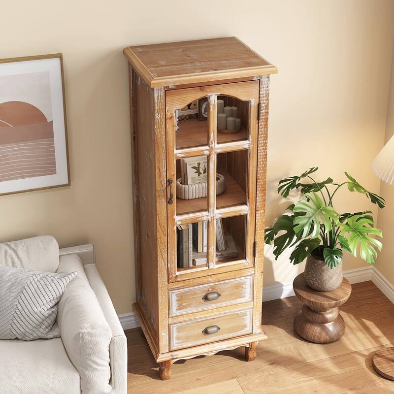 Rustic 54.53"Tall Wooden Accent Cabinet with Decorative Doors and 2 Drawers