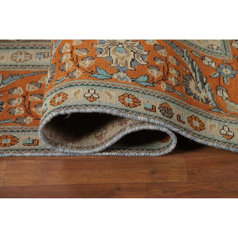 Brown Floral Tabriz Persian Area Rug Hand-Knotted Wool Carpet - 9'6"x 13'0"