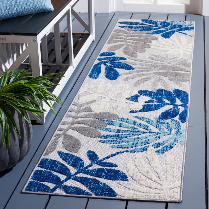 SAFAVIEH Cabana Laila Indoor/ Outdoor Waterproof Patio Floral Rug - 2' x 6' Runner - Grey/Blue