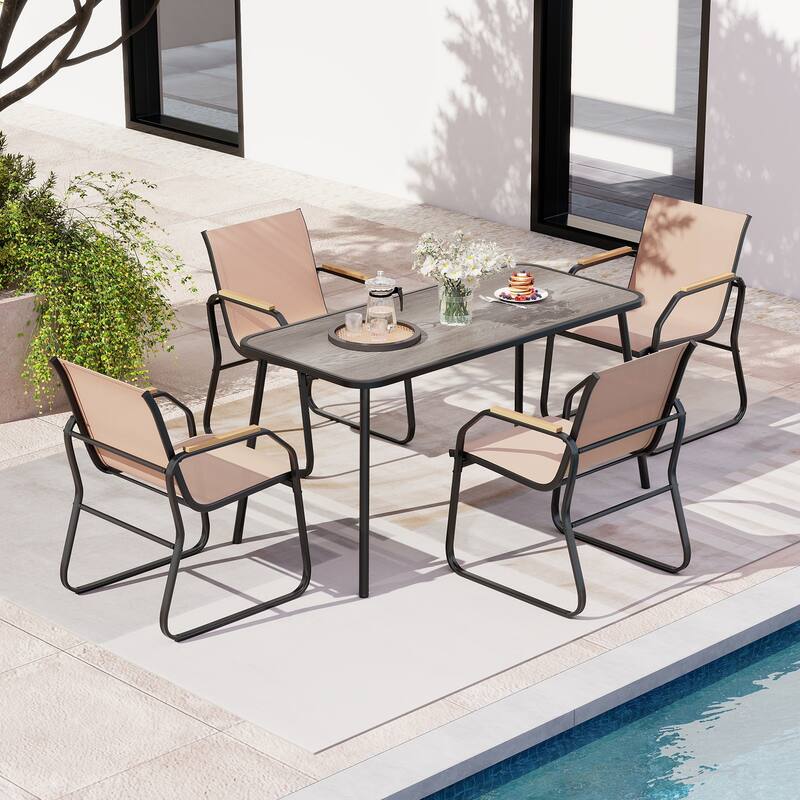 Gymax 5 PCS Patio Dining Set w/ Wood-like Armrests & Metal Frame for
