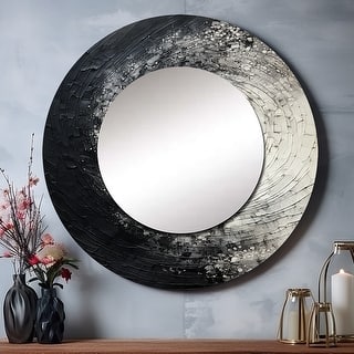 Designart "Printed Spiral" Abstract Round Office Mirror - Grey Modern Mirror For Wall Décor