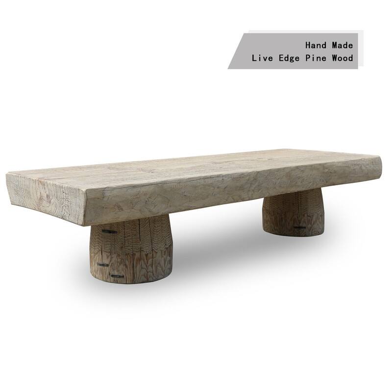 68" Long 15-18 Inches Deep Capri Live Edge Primitive Bench/Table Distressed White