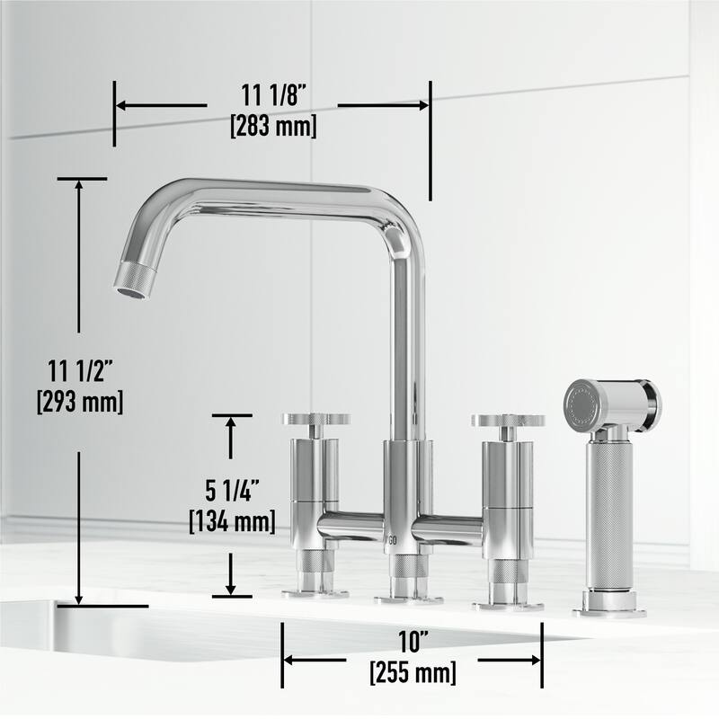 VIGO Cass 12" H 2-Handle Widespread Bridge Pull-Out Sprayer Kitchen Faucet