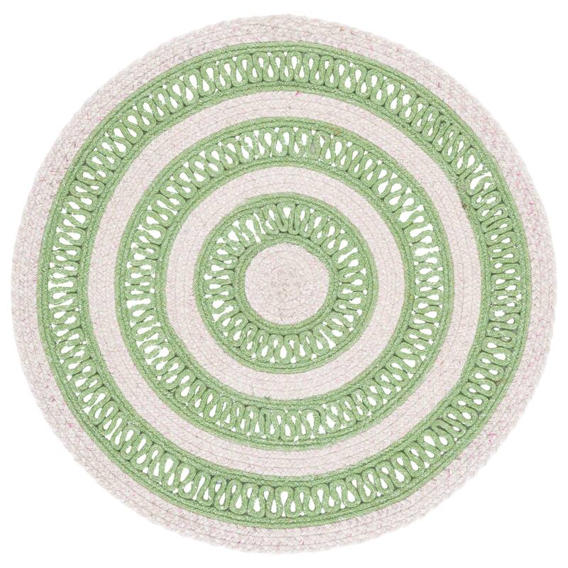 SAFAVIEH Handmade Braided Neshama Wool Rug - 4' Round - Green/Pink