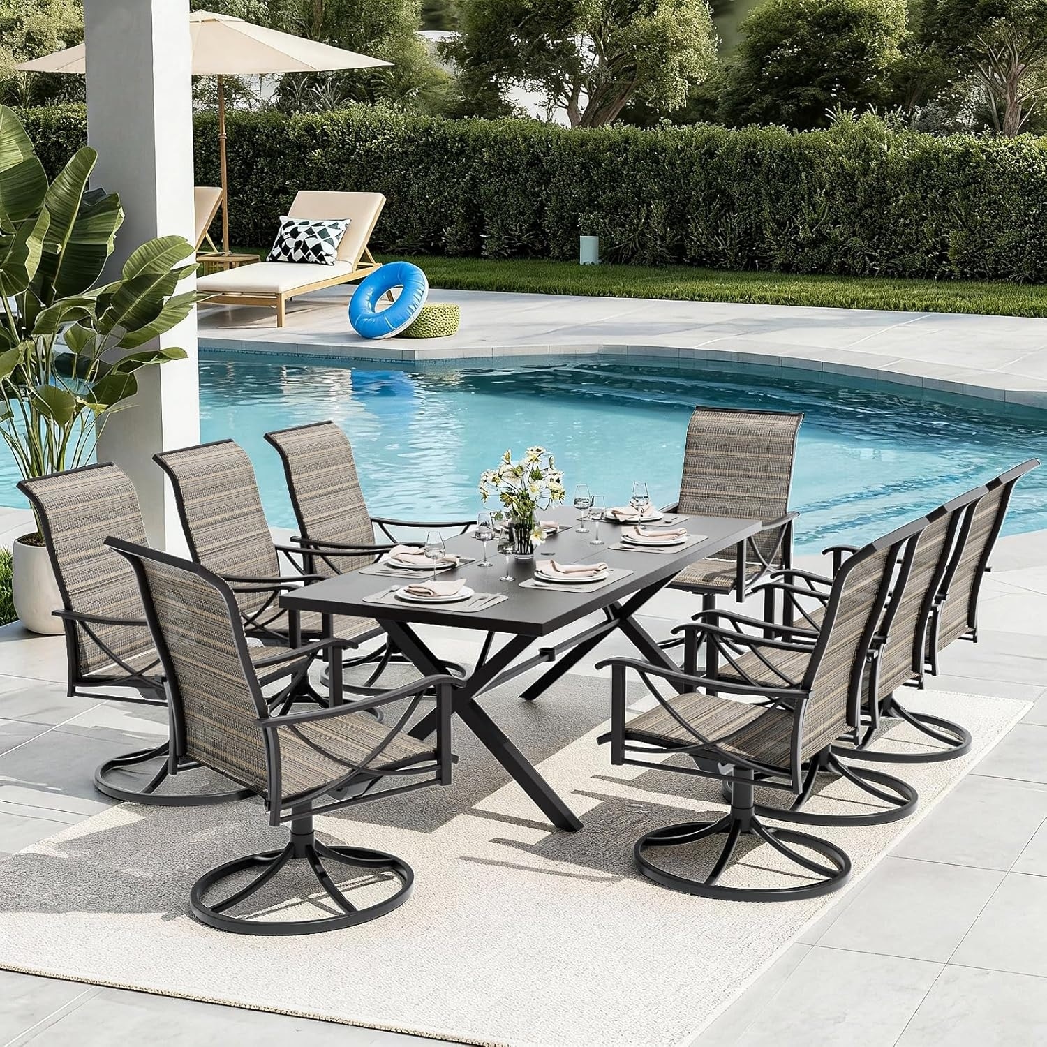 Kullavik Textilene Patio Swivel Dining Chairs Set, Ergonomic Rotating Dining Chairs