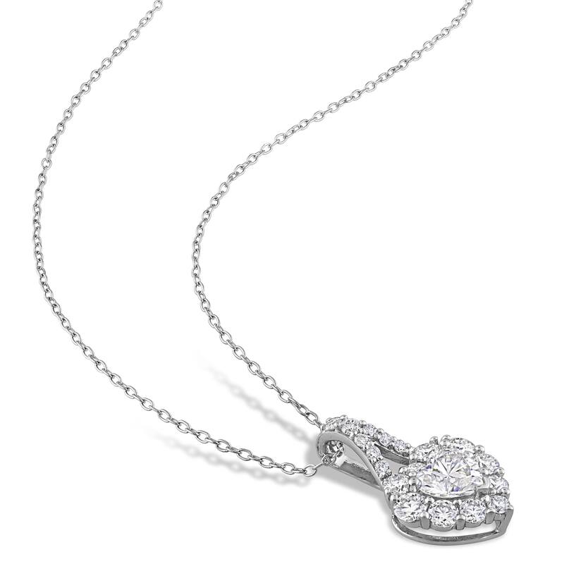 Miadora 4ct DEW Created Moissanite Heart Halo Leverback Earrings and Necklace 2-pc Set Sterling Silver