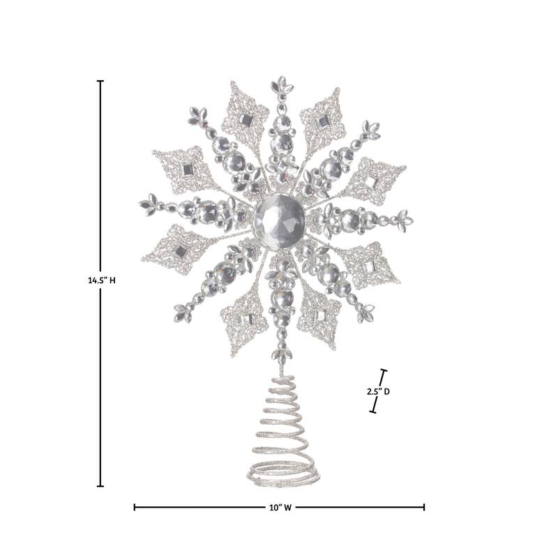 14.5" Glitter Metal Jewel Snowflake Tree Topper