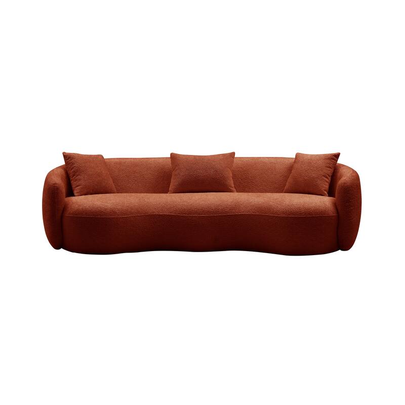 Orange Modern Curved Boucle Upholstered Couch - 41.30 x 93.60 x 26.90 - Orange