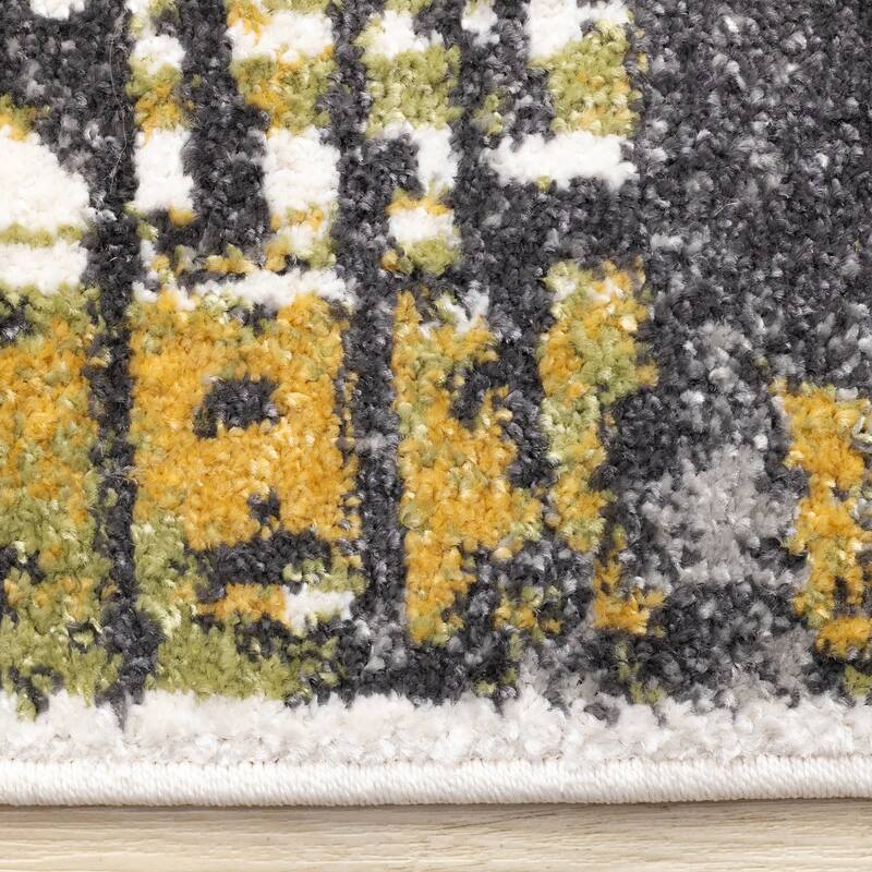 Blue Yellow Green Grey Paint Splatter Abstract Area Rug