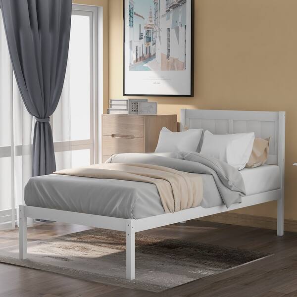 slide 2 of 8, Twin Size Wood Platform Bed with Headboard, Sturdy Pine Frame, No Box Spring Needed