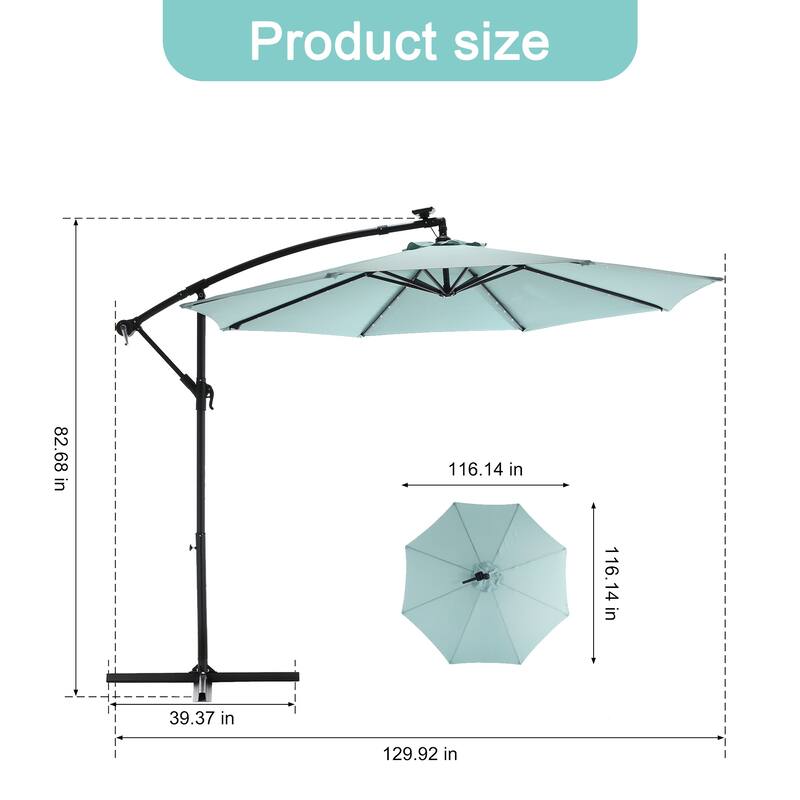HOMEFUN 10ft Solar LED Offset Hanging Market Patio Umbrella