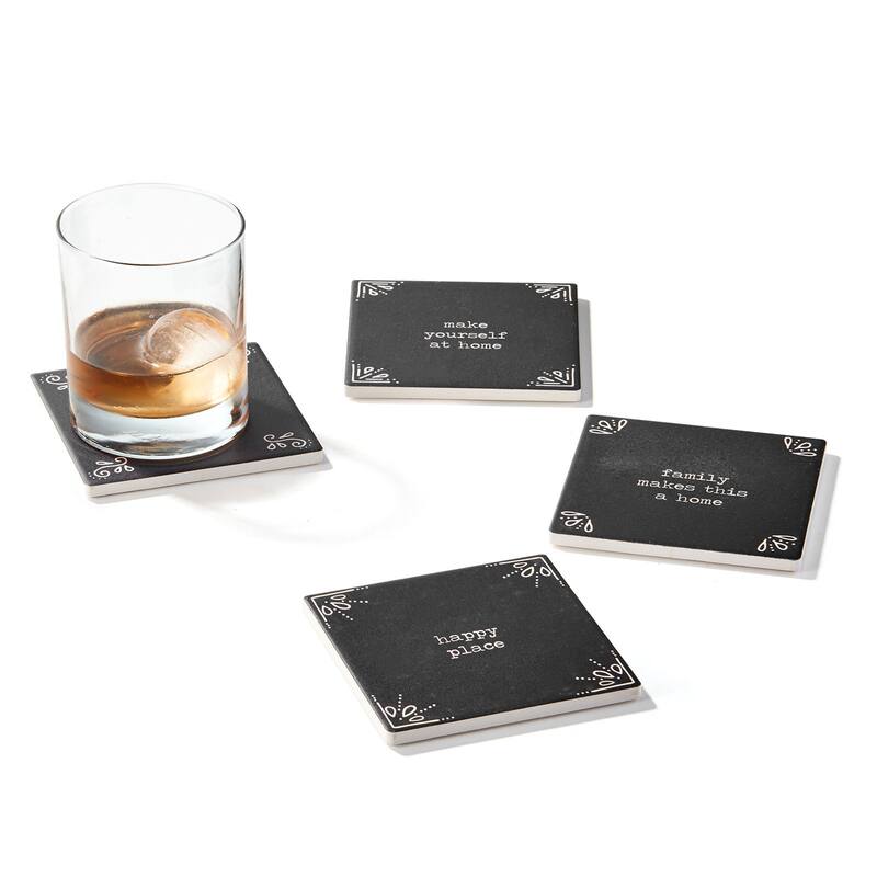 Happy Place Set Of 4 Ceramic Coasters 4.25''D - 4.25 in. diameter