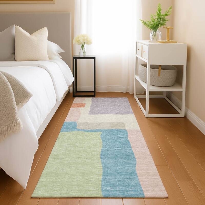 Machine Washable Indoor/ Outdoor Contemporary Blox Chantille Rug