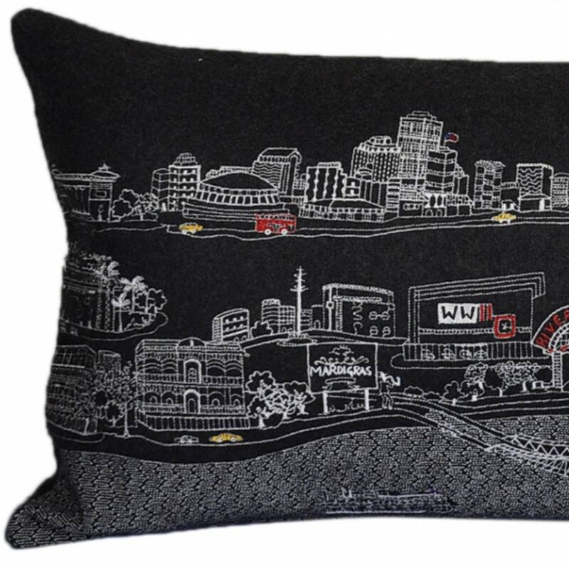 HomeRoots 35" Black New Orleans Nighttime Skyline Lumbar Decorative Pillow