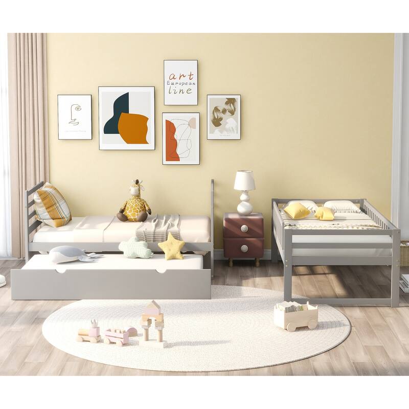 Twin Bunk Beds for Kids with Safety Rail and Movable Trundle bed Bed