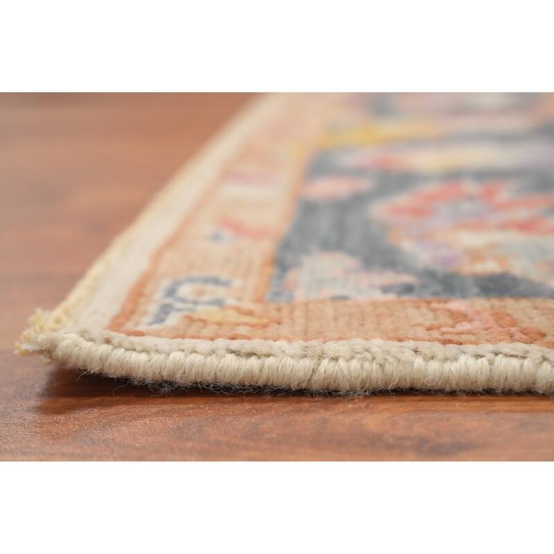 Hand Knotted Oriental 100% Wool Carpet Transitional Floral Pink Oushak Area Rug - 6' 10'' X 5' 0''
