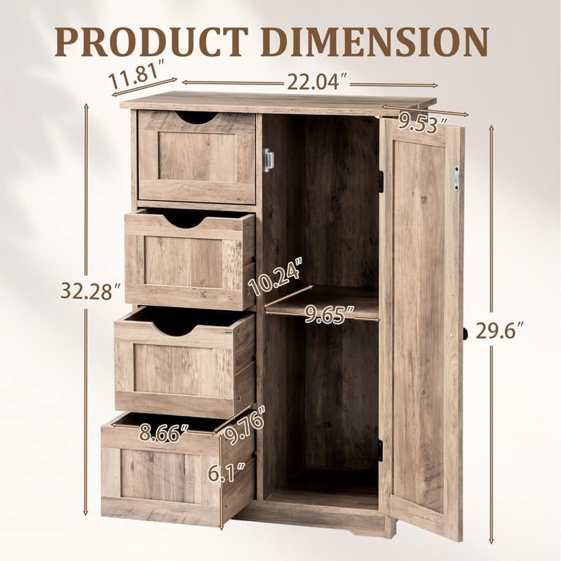 Black Bathroom Storage Cabinet with 4 Drawers and 1 Door