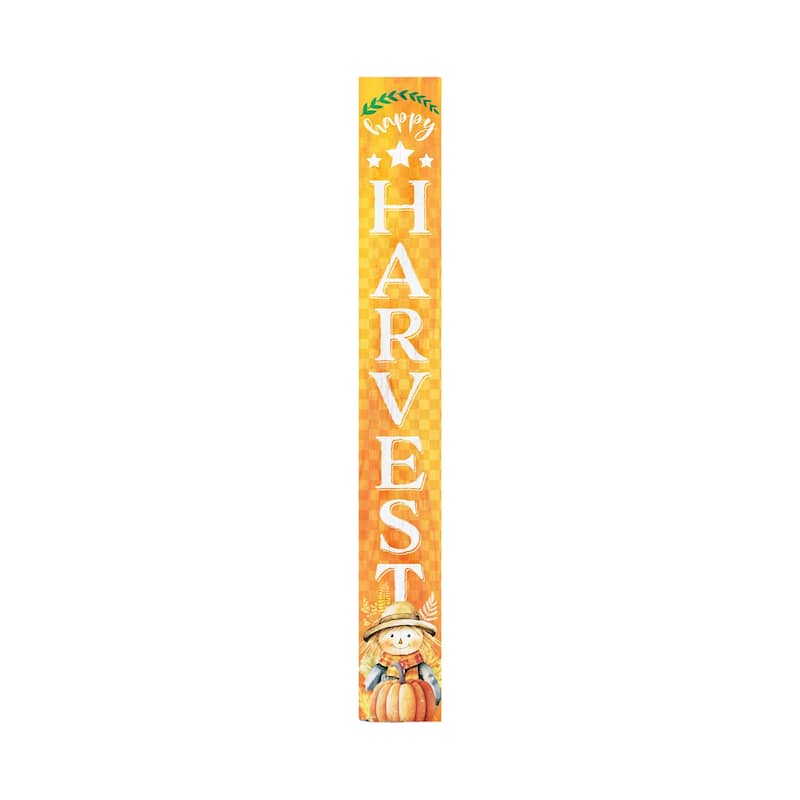 HomeRoots 72" Orange Solid Wood Happy Harvest Scarecrow Porch Sign