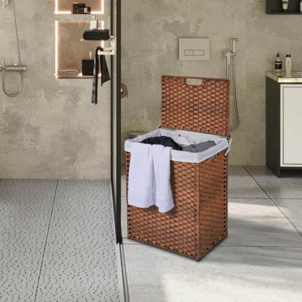 100L 24in.H Laundry Hamper With Lid PE Rattan with 2 Removable Bags