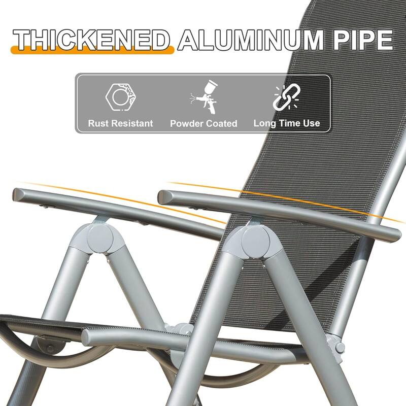 Patio Folding Chairs Set of 2, Aluminium Frame Outdoor Reclining Patio Chairs