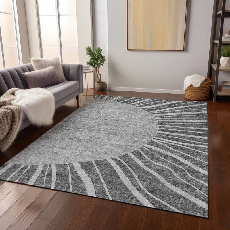 Machine Washable Indoor/ Outdoor Chantille Modern Sunburst Rug