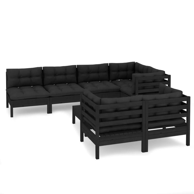 vidaXL Solid Pinewood Patio Lounge Set 9 Piece with Cushions Multi Colors