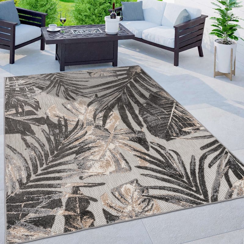 World Rug Gallery Floral Leaves Indoor/Outdoor Area Rug - 7' 10" x 10' - Gray