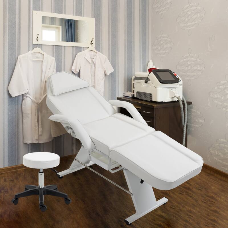 Massage Salon Tattoo Chair - 3-Section Adjustable Facial Bed with Two Trays & Hydraulic Stool, Multi-Purpose Spa Equipment