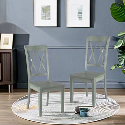 Dining Room Chairs Set of 2 Teal Wooden Farmhouse Kitchen Chairs Armless Dining Chairs