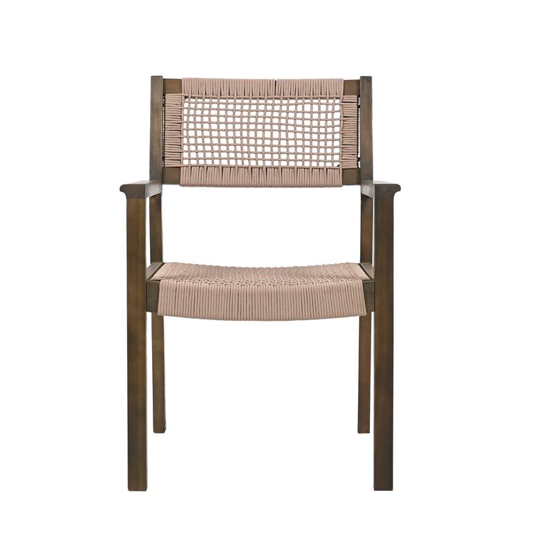 Modern Set of 2 Dining Chairs with Rope-Woven Seat Backrest, Solid Wood Frame for Dining Room Living Room Café and Pub