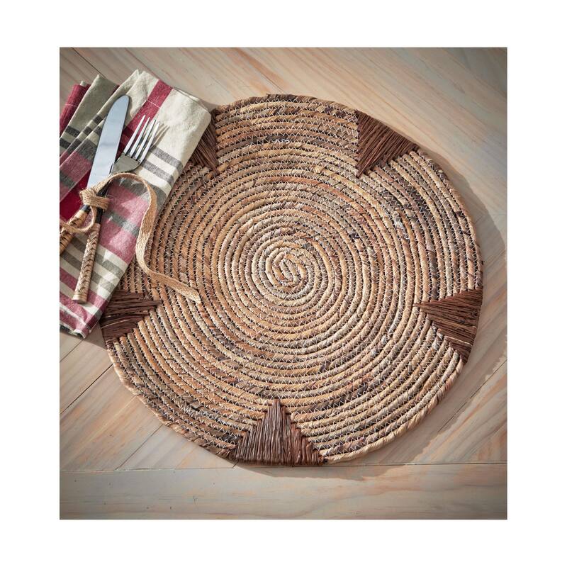 Water Hyacinth Placemat - Brown Multi, Wipe Clean, 15" x 15", Perfect for Christmas and Everyday Dining