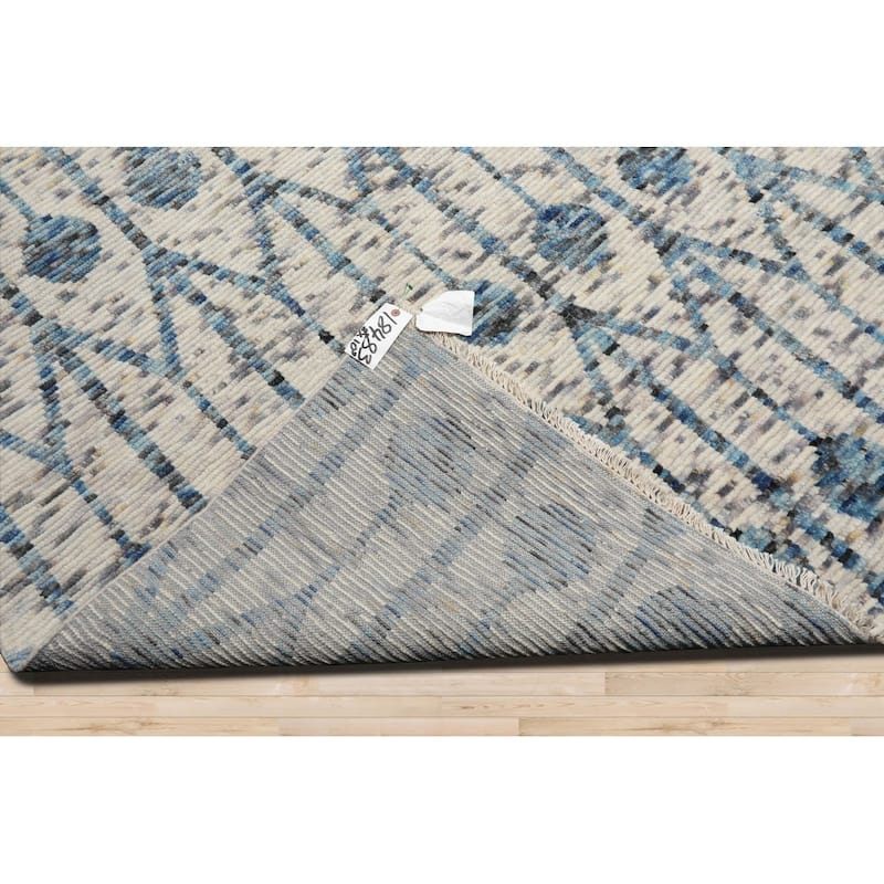 Hand Knotted Off White, Gray Oushak Wool Modern Oriental Area Rug - 8' 3'' x 10' 3''