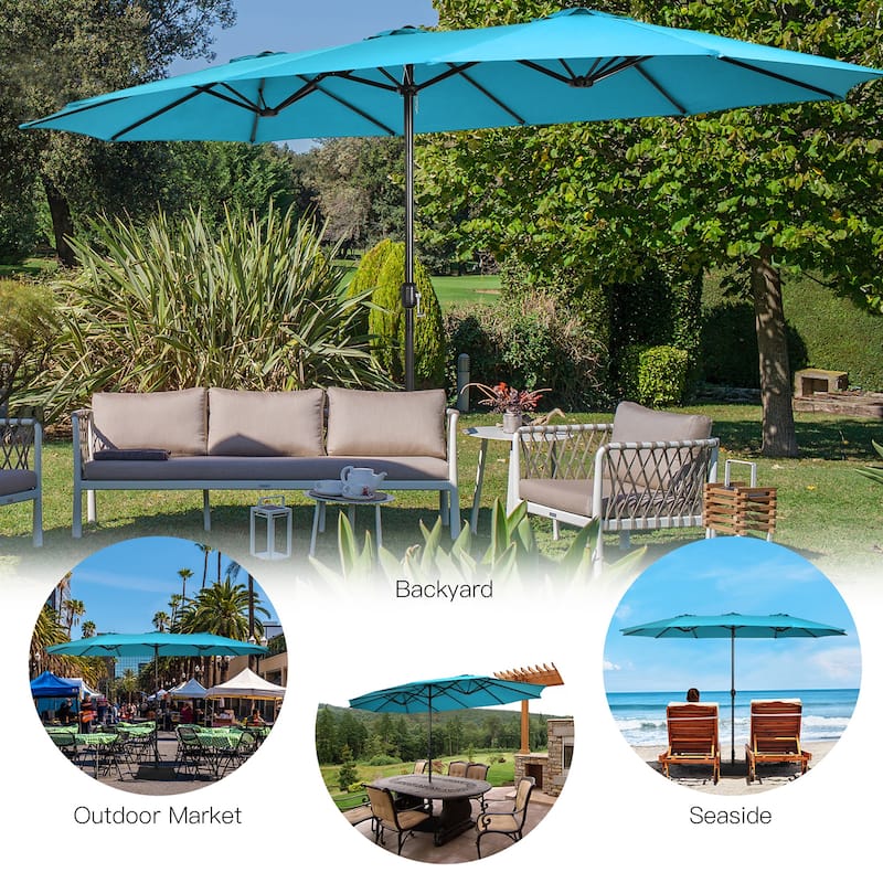 Costway 15FT Double-Sided Twin Patio Umbrella Outdoor Market W/ Crank