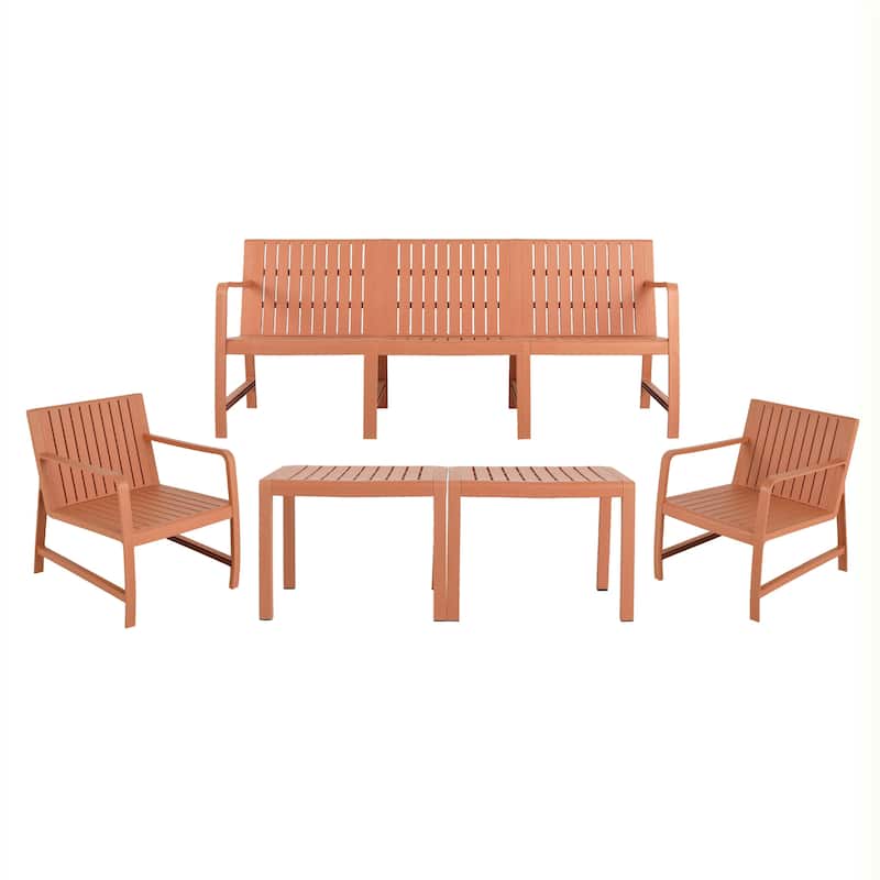 5-Piece Set - 3-Seater Sofa,2 Chairs & 2 Coffee Tables Waterproof PP Material- Easy Assembly Patio Conversation Set