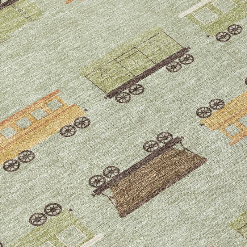 Machine Washable Indoor/ Outdoor Modern Train Chantille Rug