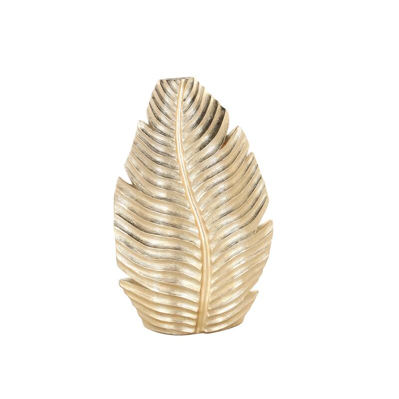 Gold Polystone Curved Metallic Leaf Vase