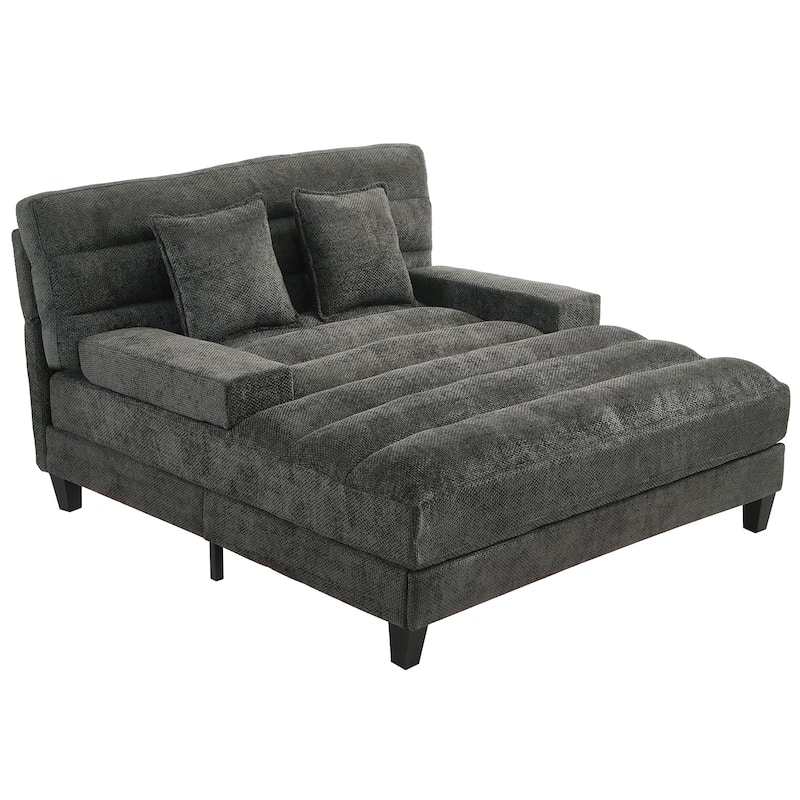 Modern Chaise Lounge Sofa 57.1" Sofa Bed Chenille Upholstered Lounge Sofa Chair with Adjustable Backrest and LED Light Strip