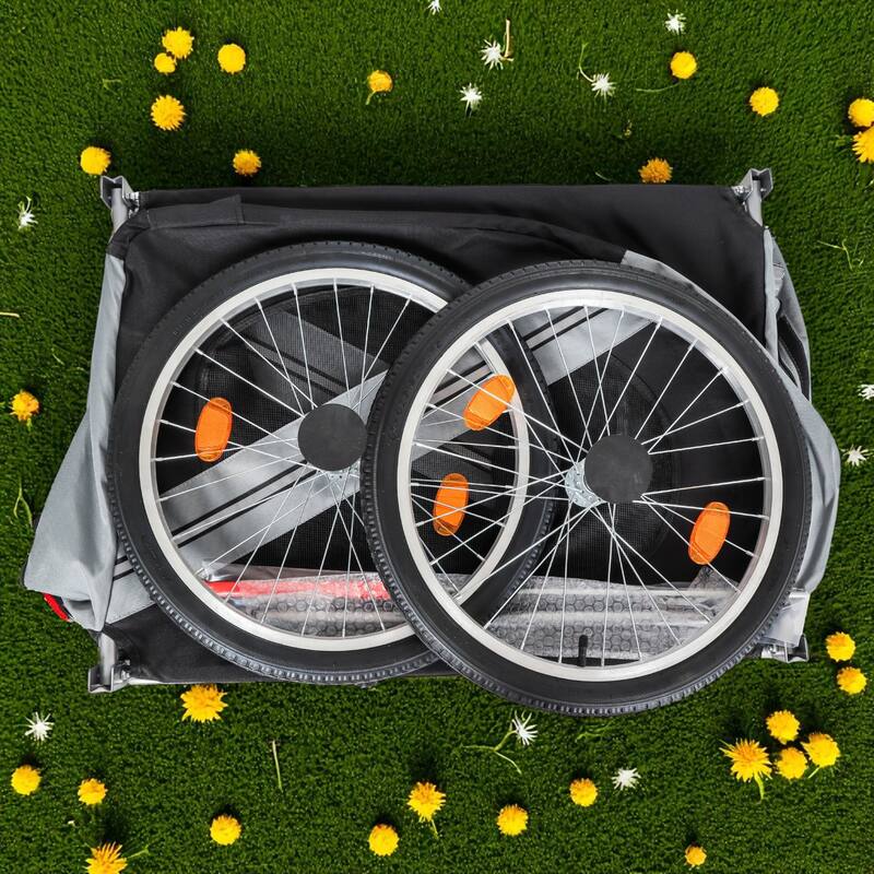 Large Folding Dog Bike Trailer with Steel Frame, 100LB Capacity Pet Bicycle Carrier with 20" Wheels & Rain Cover