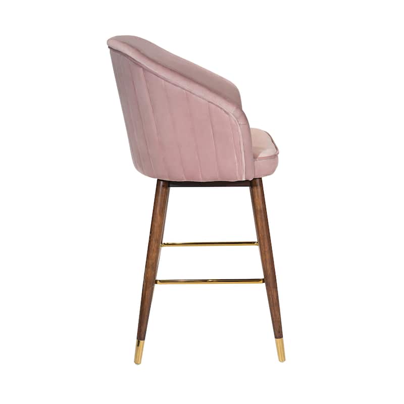 Porthos Home Olea Velvet Upholstered Bar Stools with Rubberwood Legs, Set of 2