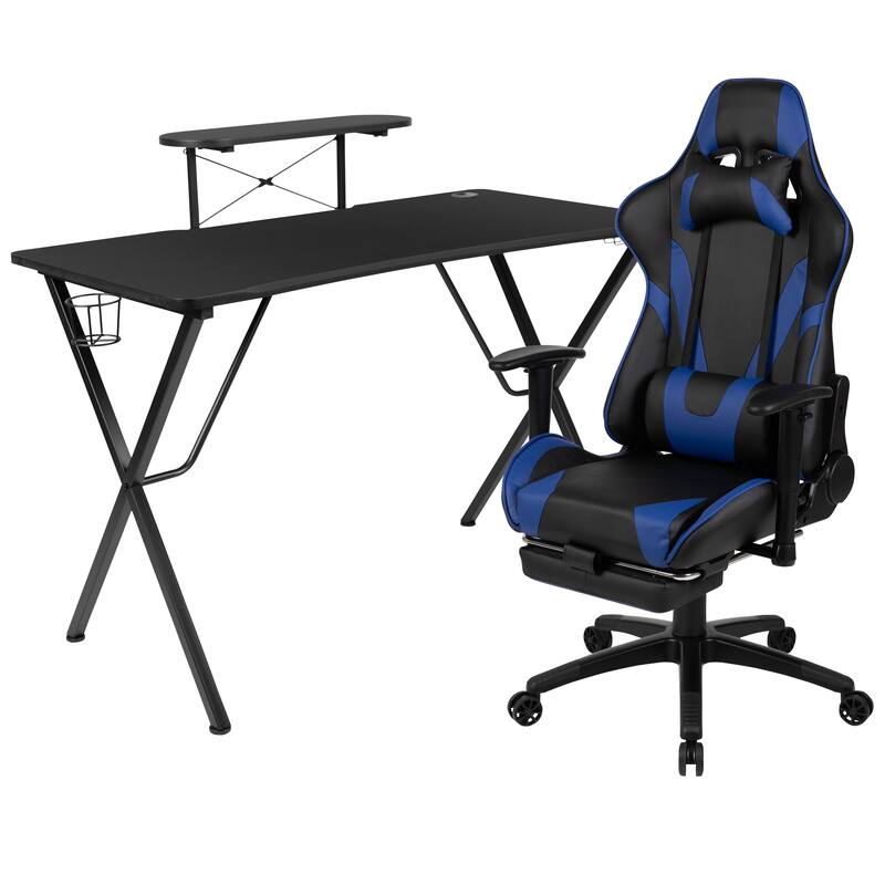 Gaming Desk & Chair Set with Cup Holder, Headphone Hook, and Monitor Stand