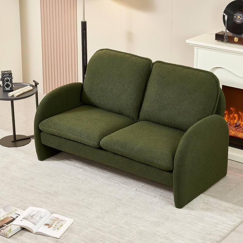 59" Lambswool Fabric Upholstered Loveseat Sofa with High Back & Toss Pillows 2 Seater Leisure Couch ,Tool-Free Assembly
