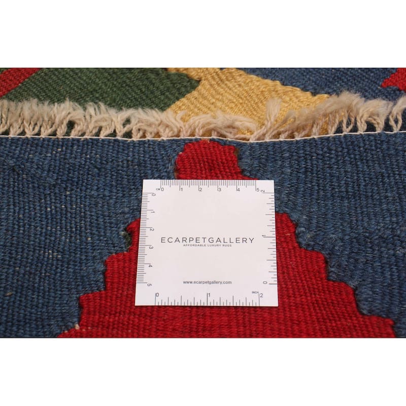 ECARPETGALLERY Flat-Weave Bold and Colorful Red Wool Kilim - 6'2 x 8'1