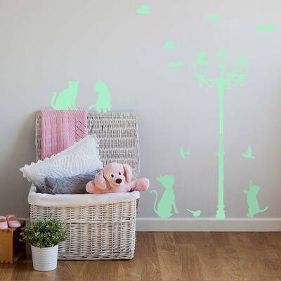 Walplus Peel and Stick Glow In The Dark Four Cats Wall Stickers Home Room Decor