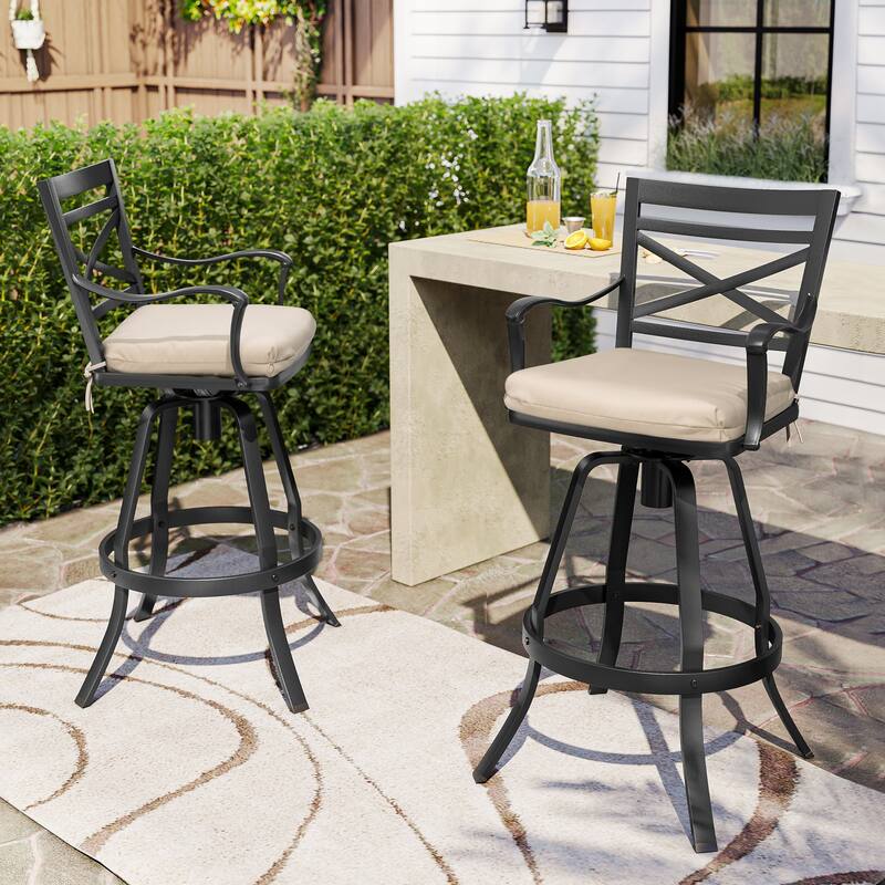 Outdoor Indoor Aluminum Swivel Patio Bar Stools Dining Chairs with Removable Sunbrella Cushion