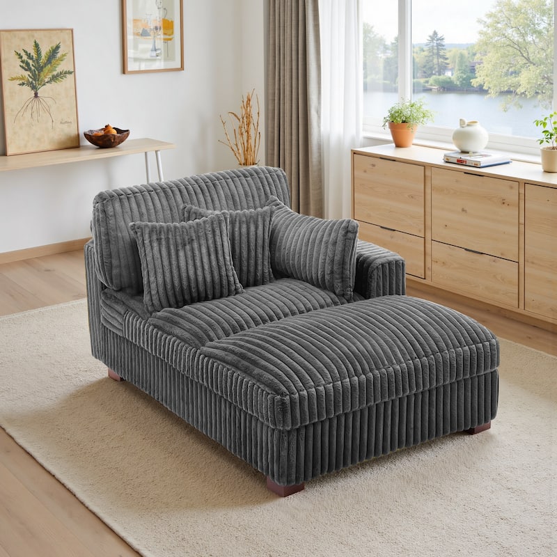 41" W Plush Corduroy Chaise Lounge with Pillows